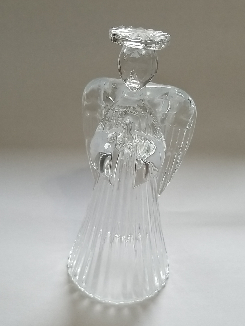 Vintage Clear Glass Praying Angel Heavy Tapered Candle Holder